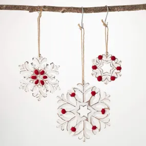 4"H, 6.25"H and 8.5"H Sullivans Snowflake Ornament - Set of 3, White Christmas Ornaments