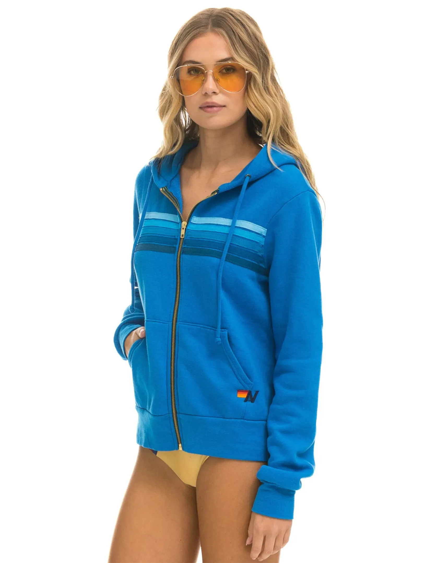 5 Stripe Zip Hoodie, Ocean/Blue