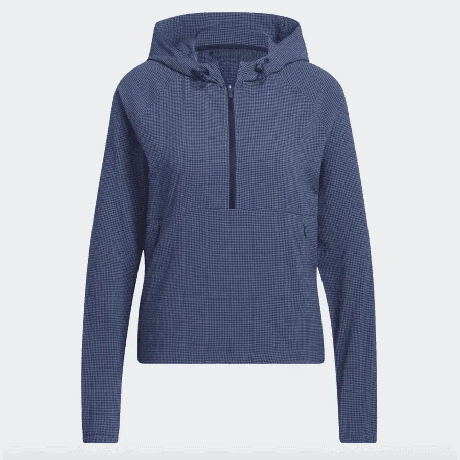 Adidas Ladies Seersucker 1/4-Zip Golf Hoodie - Navy