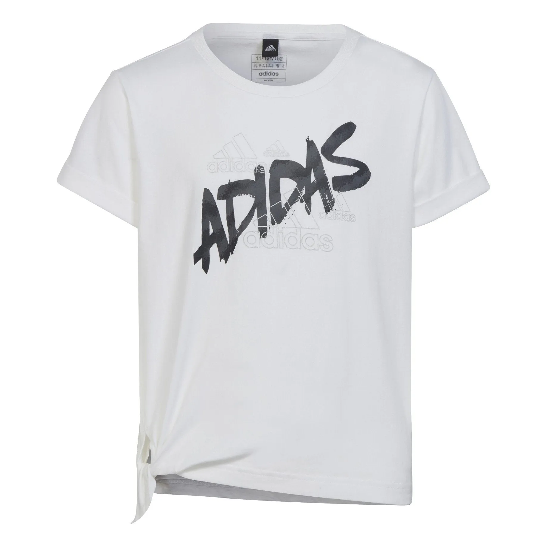 Adidas short-sleeved cotton t-shirt for girls with side knot HR5818 white