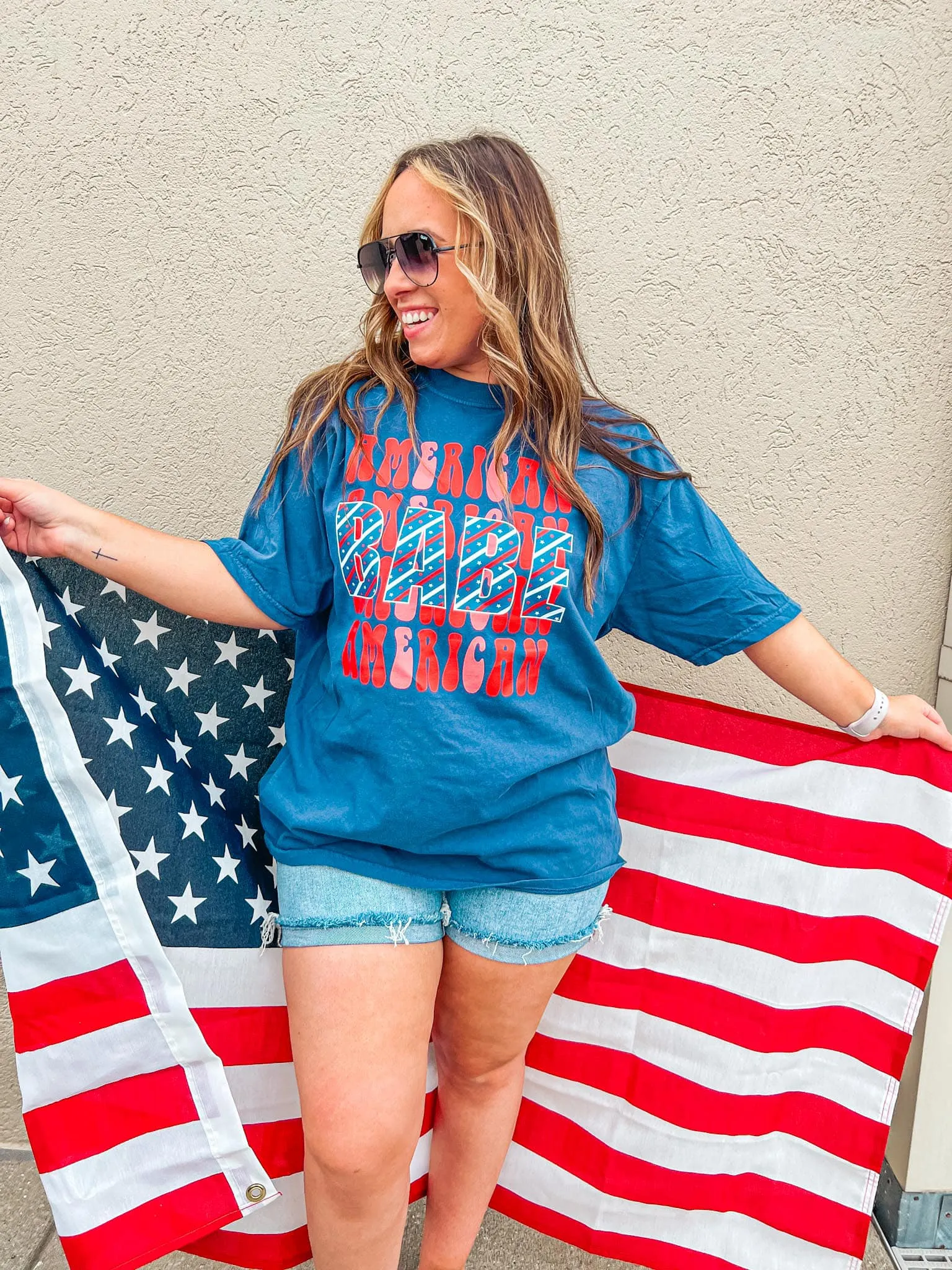 {AMERICAN BABE} Patriotic Navy Crew Neck Tee