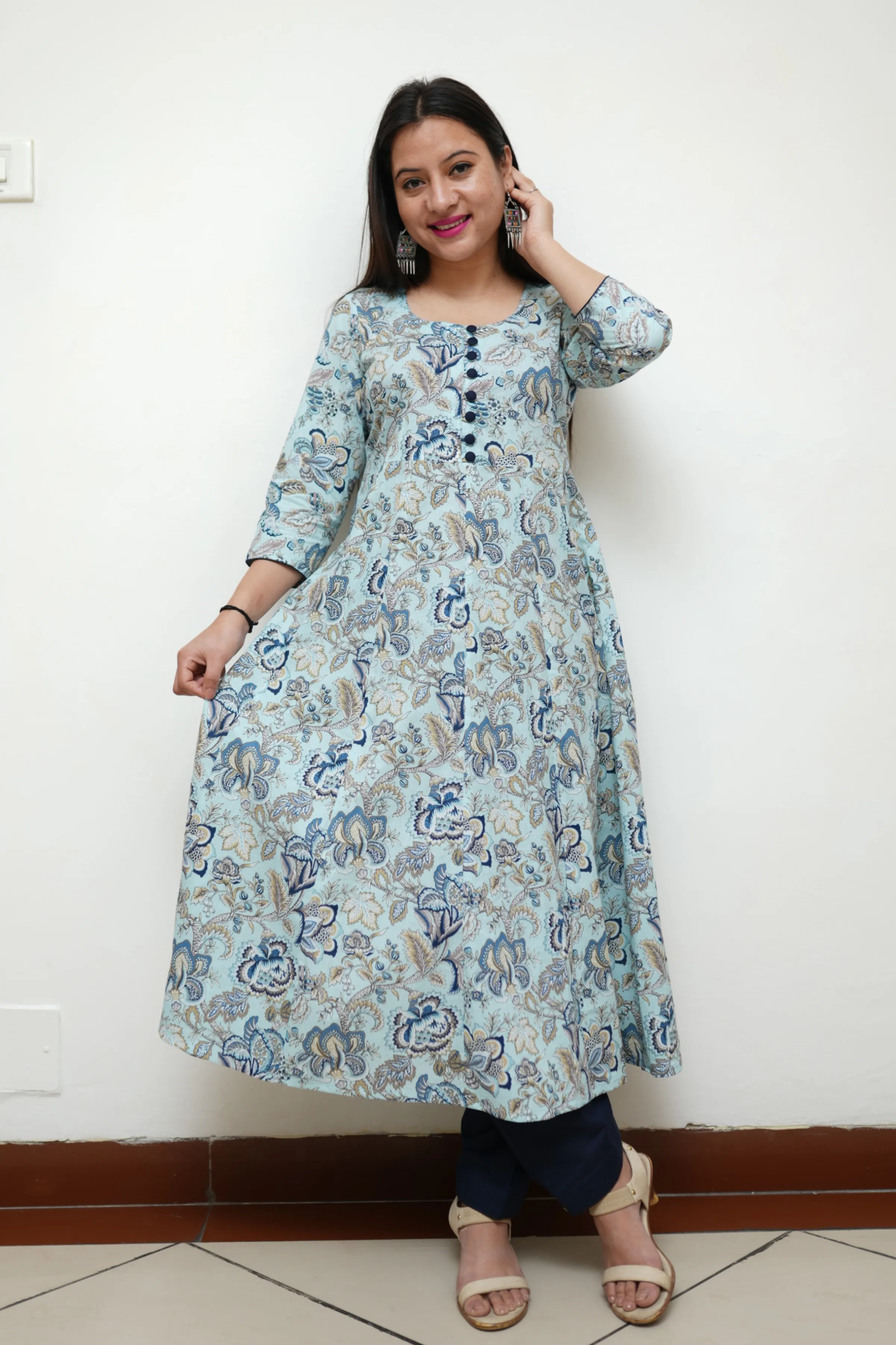 Aqua Serenity Cotton Anarkali Set