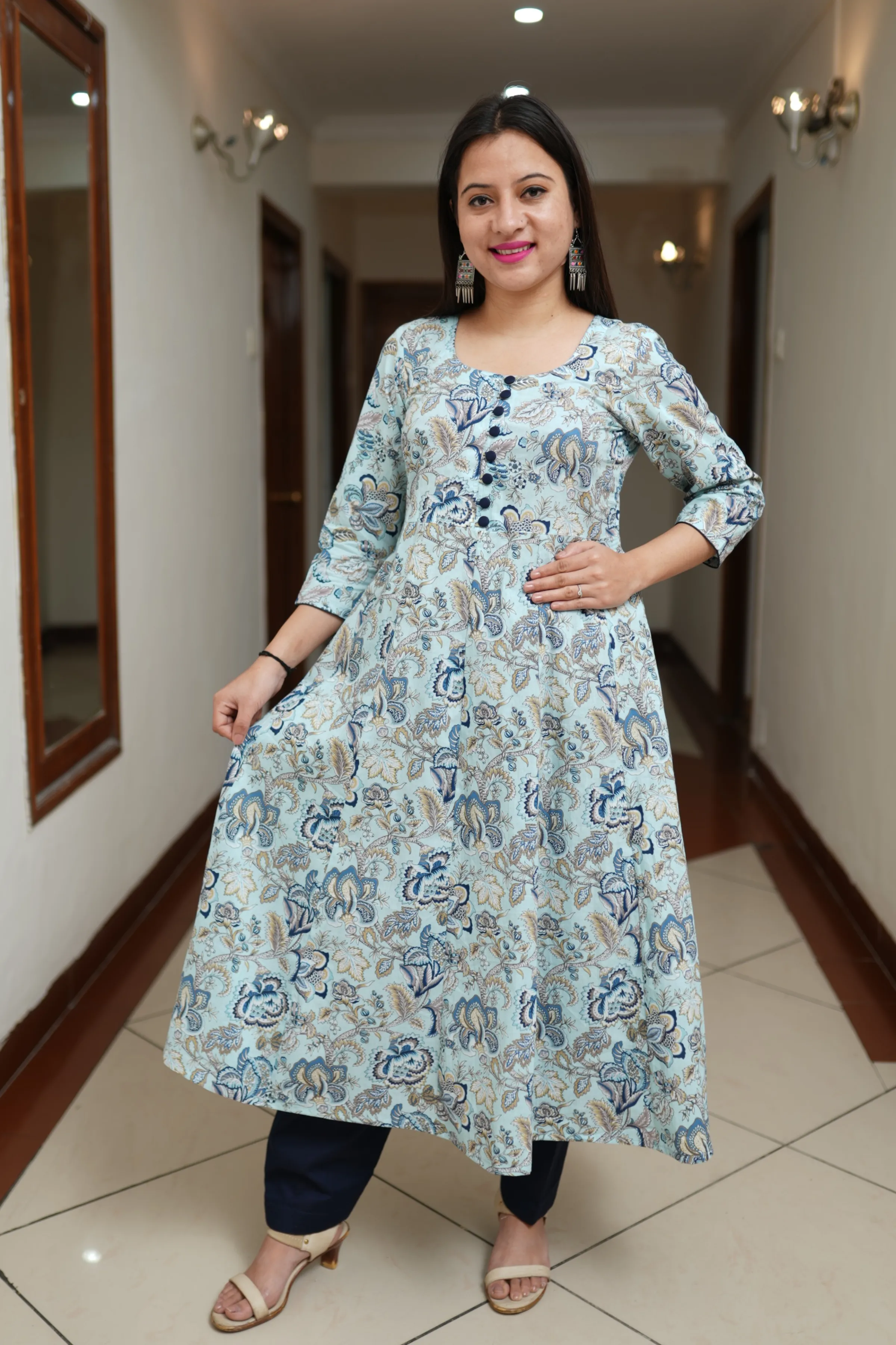 Aqua Serenity Cotton Anarkali Set