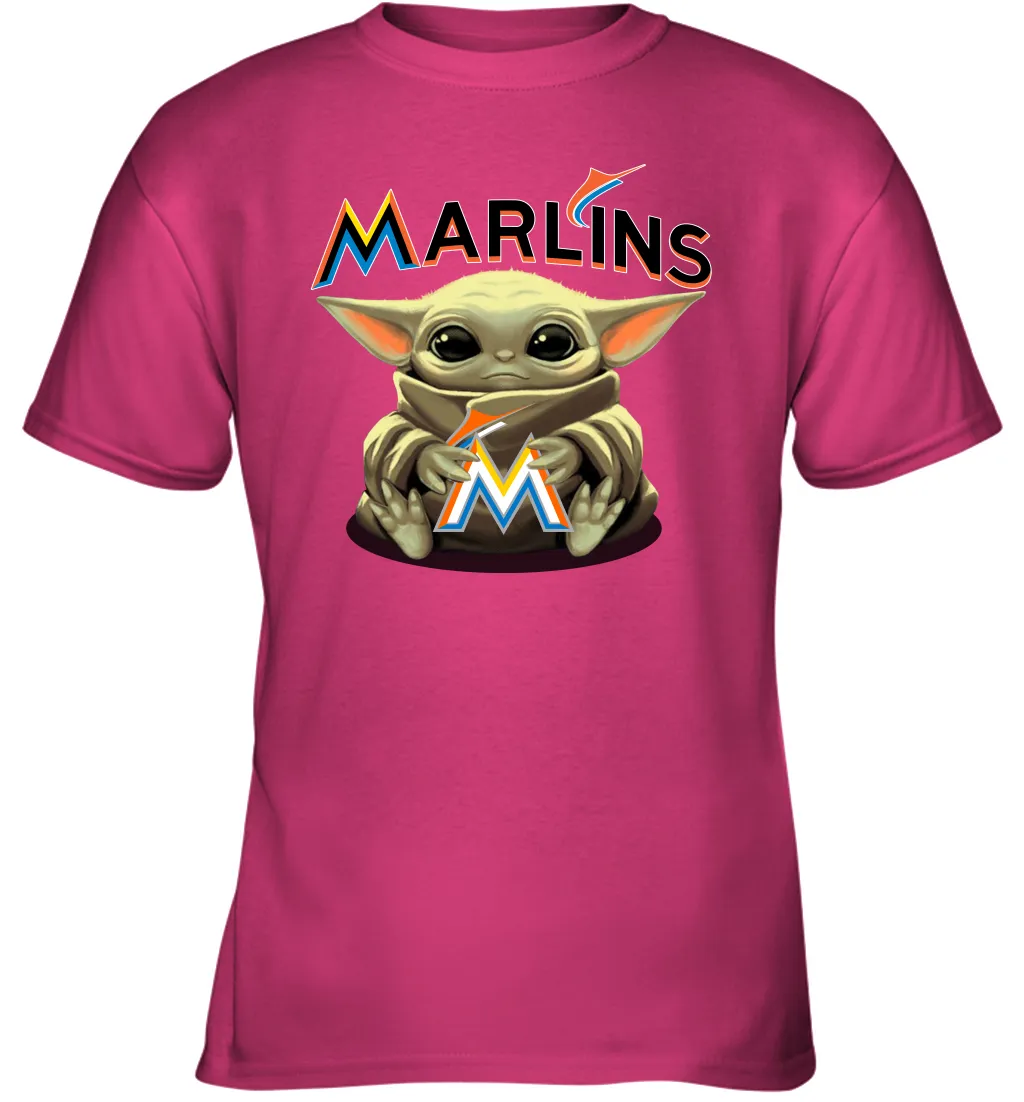 Baby Yoda Hugs Loves The Miami Marlins Baseball Youth T-Shirt