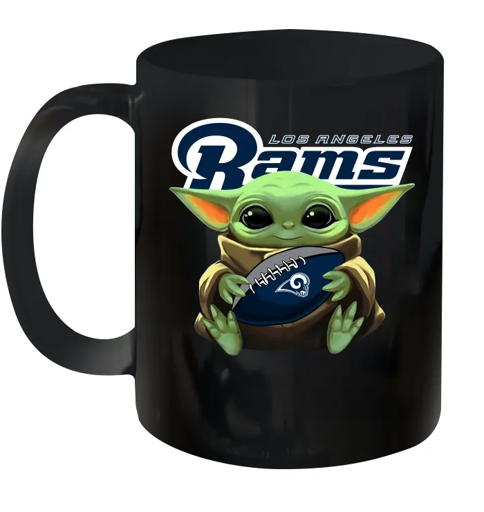 Baby Yoda Loves The Los Angeles Rams Star Wars Baby Yoda Hugs Rams NFL Ceramic Mug 11oz