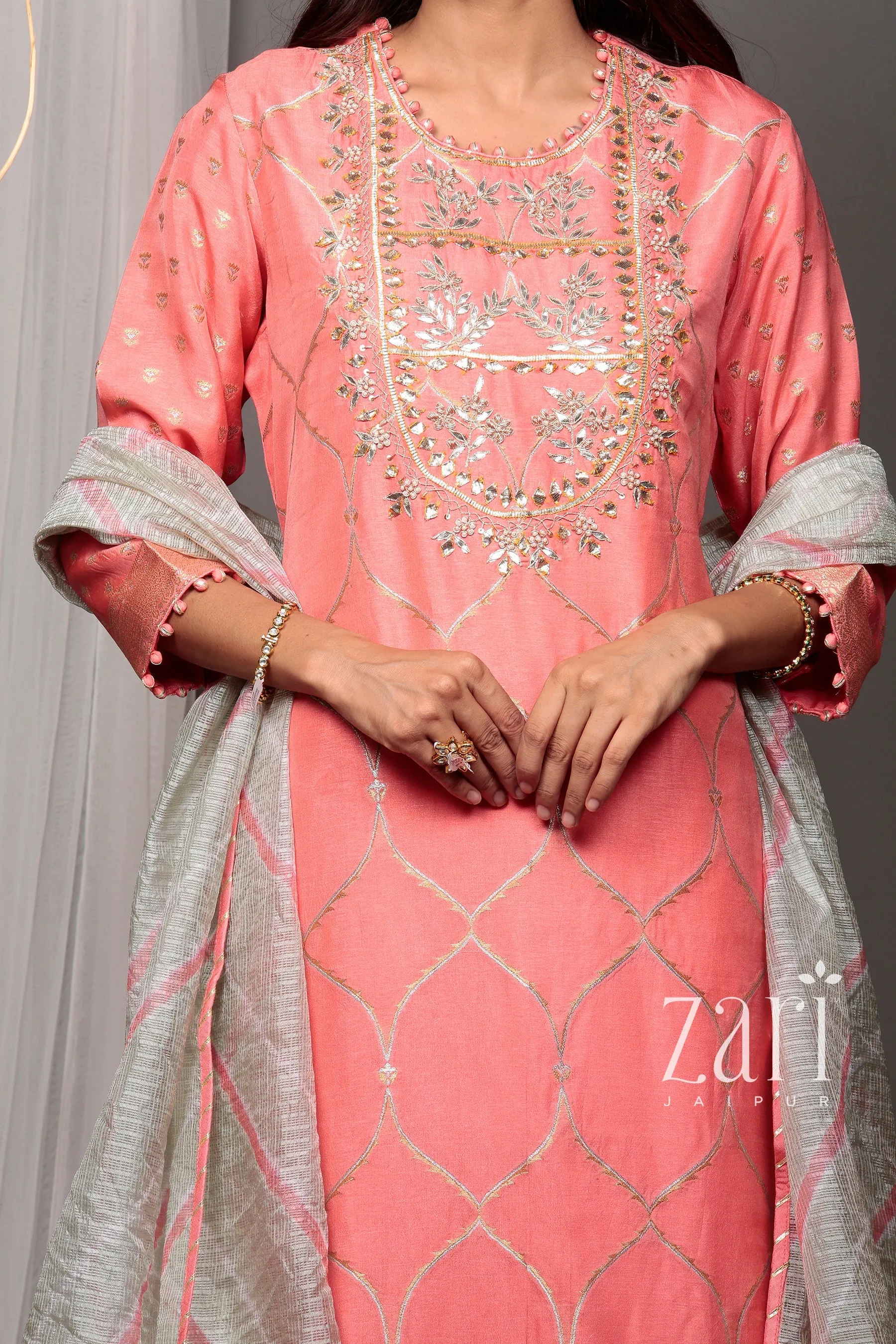 Banarsi Banarasi brocade  Suit with Gota, Gota Patti, Pearl, Sequins, Thread, Zardozi work.