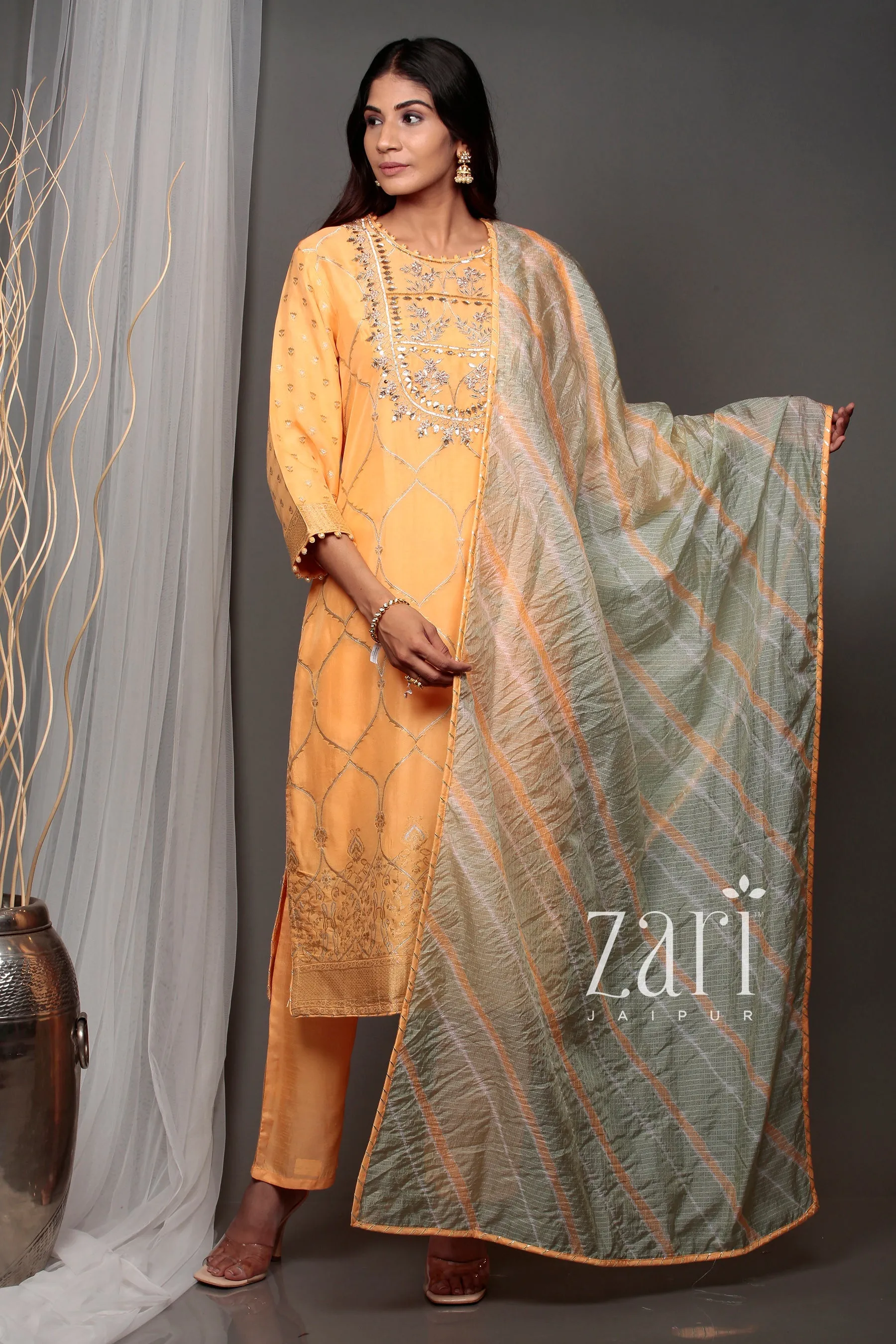 Banarsi Banarasi brocade  Suit with Gota, Gota Patti, Pearl, Sequins, Thread, Zardozi work.