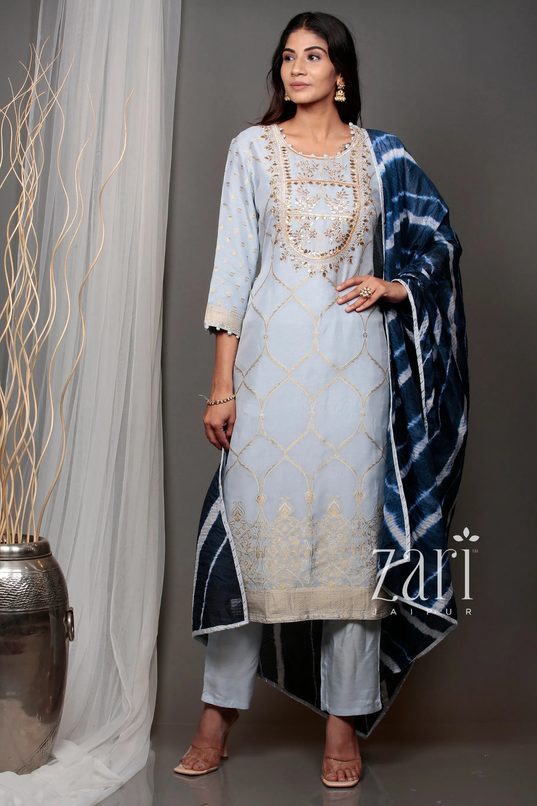 Banarsi Banarasi brocade  Suit with Gota, Gota Patti, Pearl, Sequins, Thread, Zardozi work.