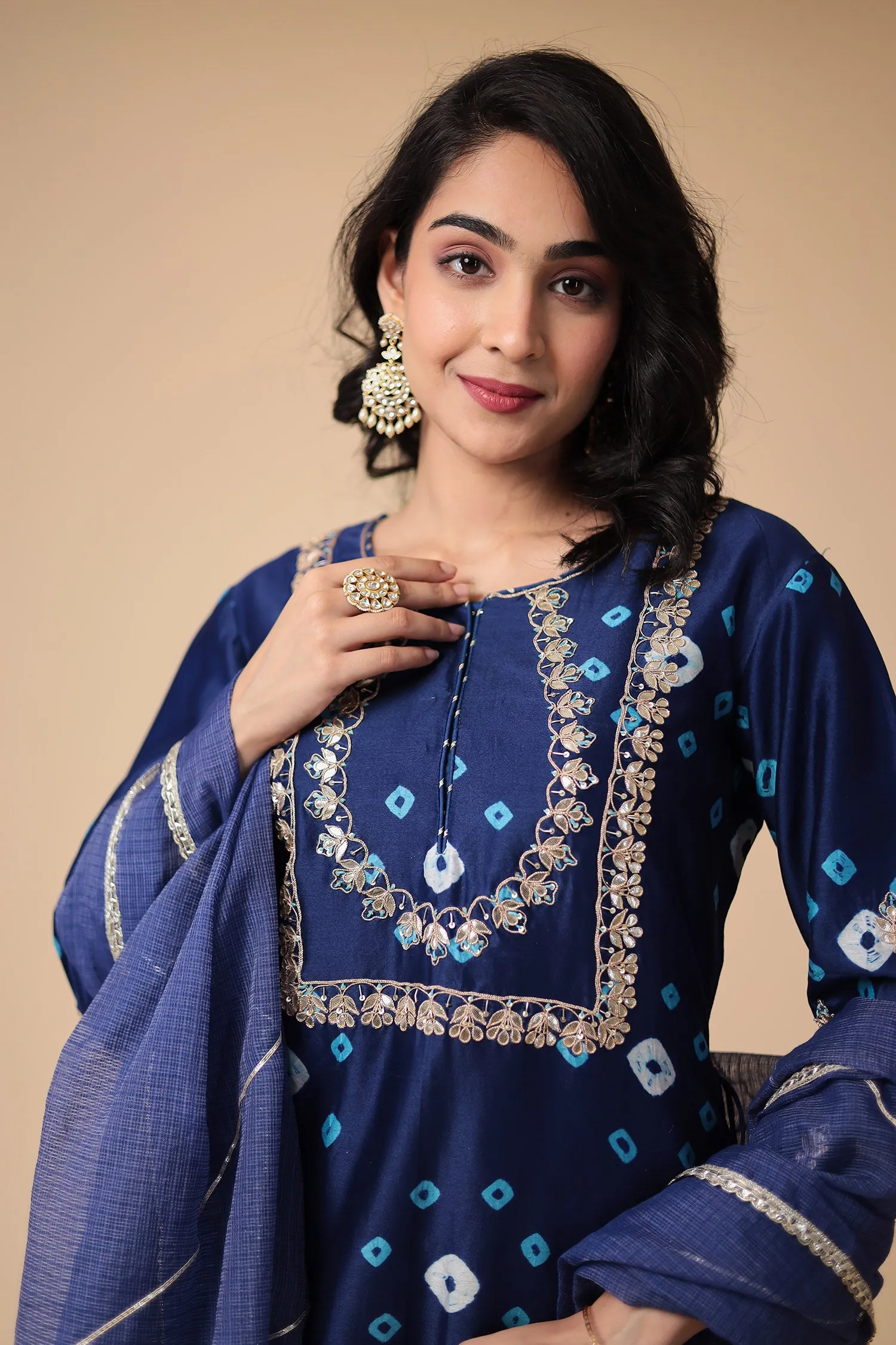 Bandhej Chanderi Silk Suit with Embroidered work