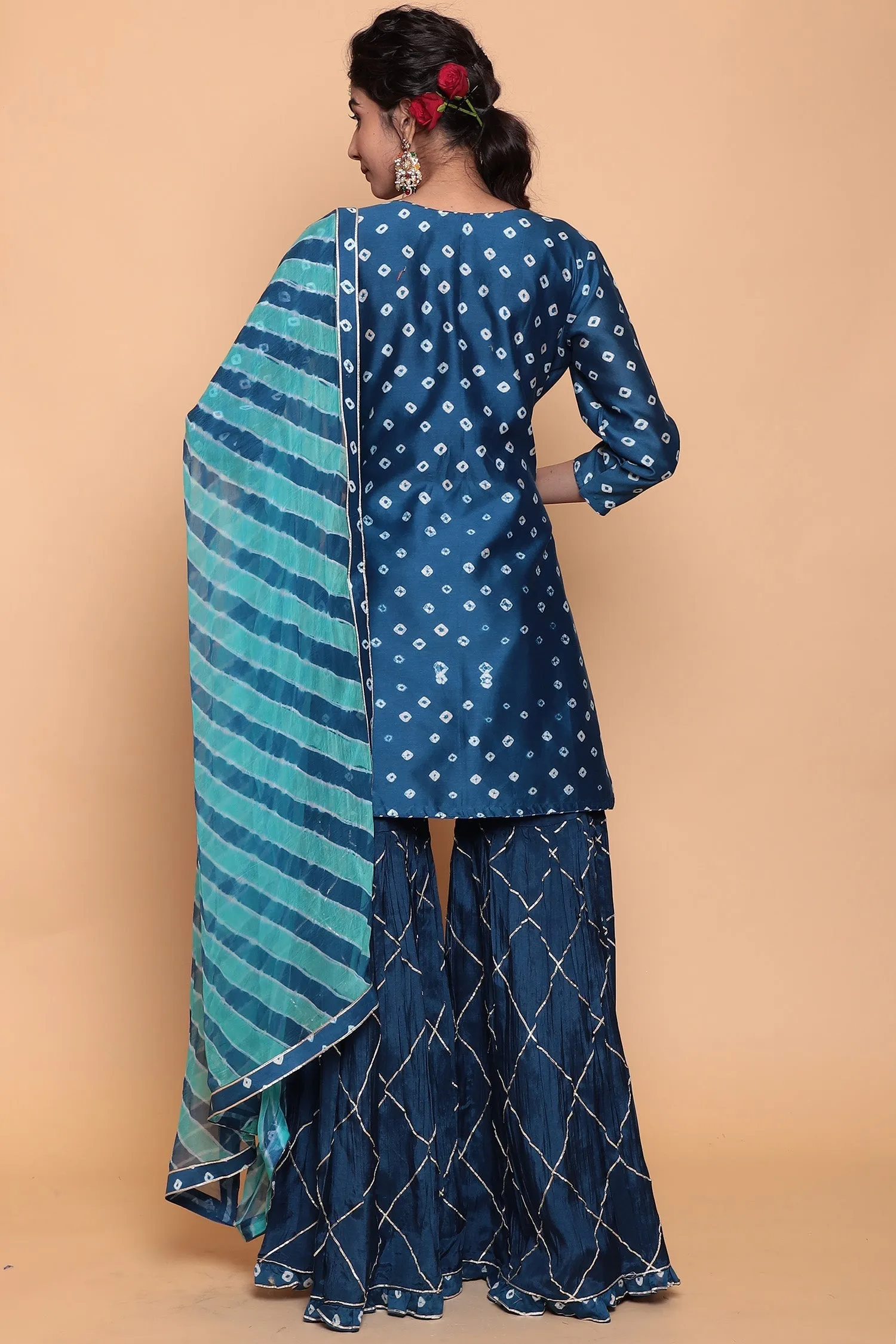 Bandhej Chanderi Silk Suit with Gota Patti work.