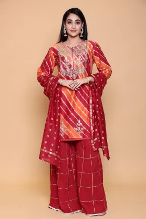 Bandhej Cotton silk Suit with Gota Patti, Thread work.