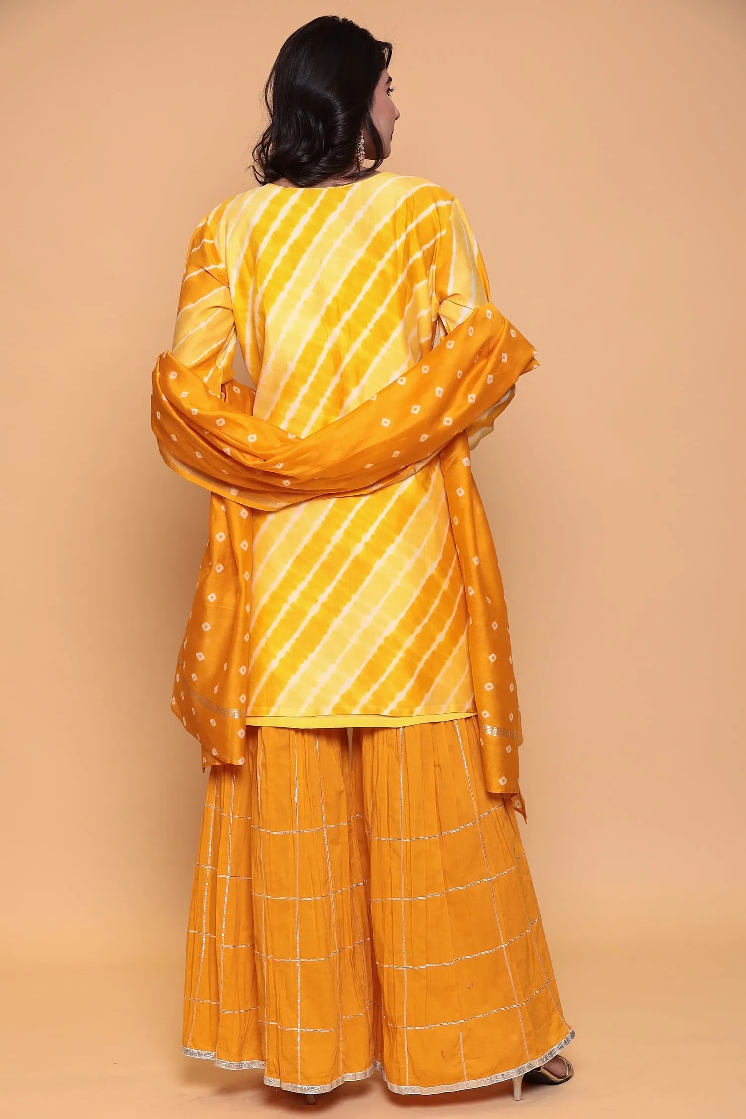 Bandhej Cotton silk Suit with Gota Patti, Thread work.