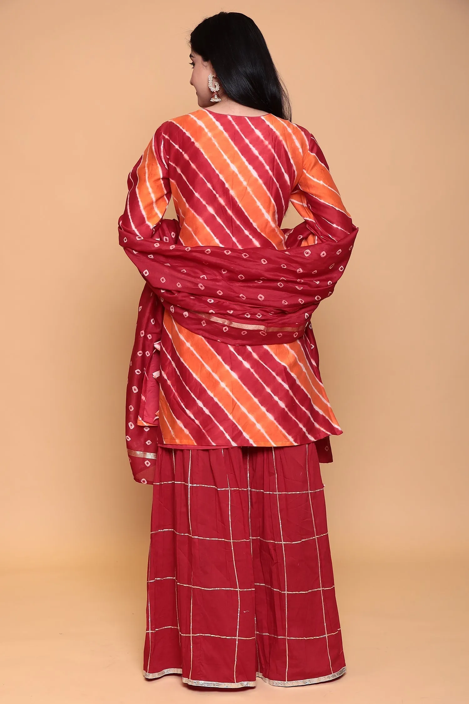 Bandhej Cotton silk Suit with Gota Patti, Thread work.