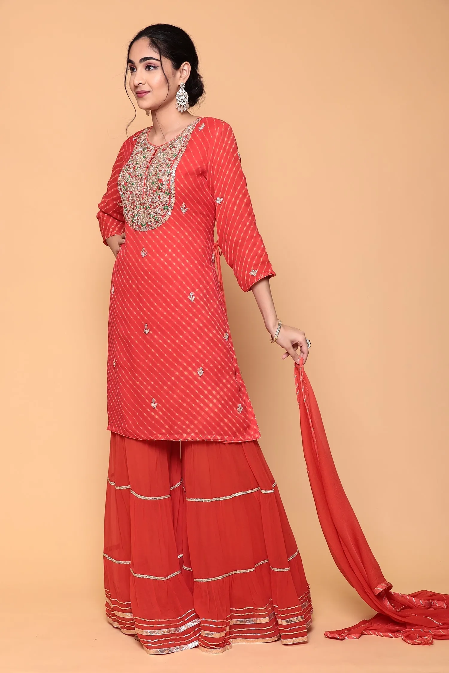 Bandhej Georgette Suit with Gota, Gota Patti work.