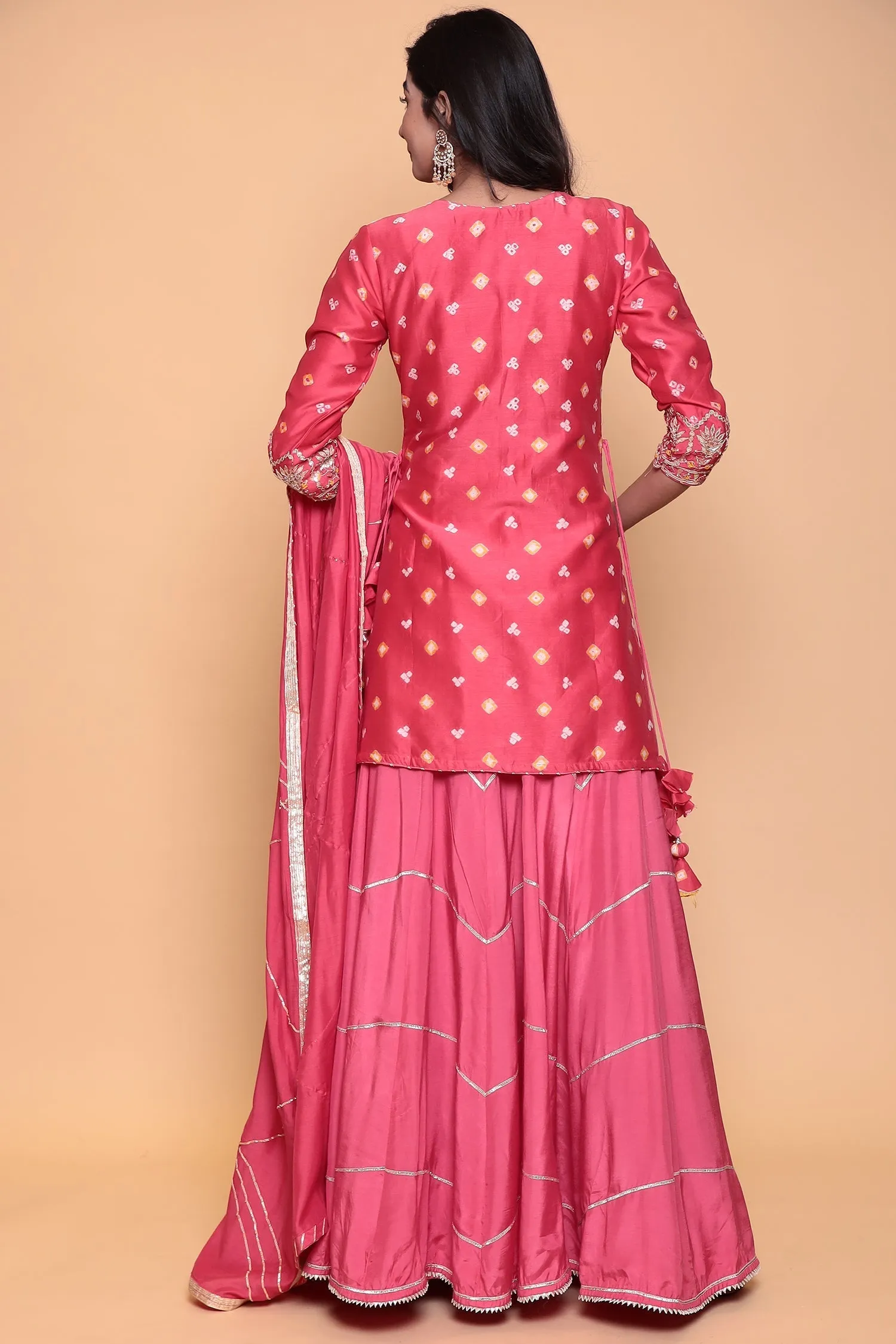 Bandhej Gota Patti Cotton Silk Suit with Gota Border.