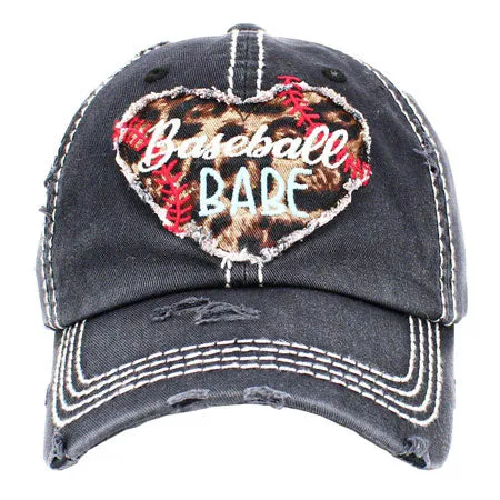 Baseball Babe Leopard Patterned Heart Vintage Baseball Cap