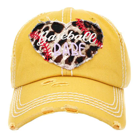 Baseball Babe Leopard Patterned Heart Vintage Baseball Cap