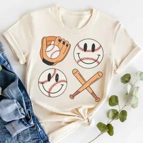 Baseball Happy Graphic Tee, Natural