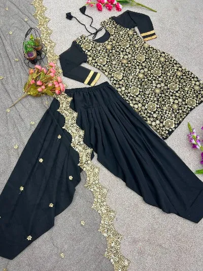 Black Gold Sequin Georgette Punjabi Patiala Suit Set