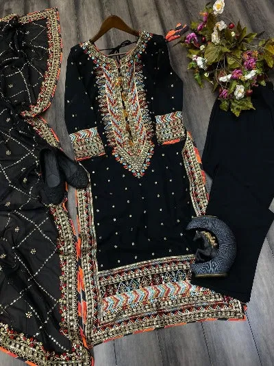 Black Partywear Georgette Sequins Work Salwar Suit UK Next Day