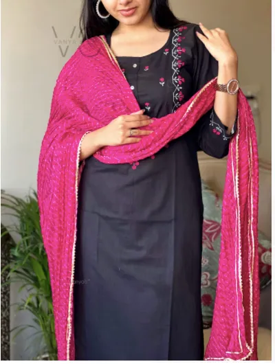 Black Pink Embroidery Straight Salwar Suit