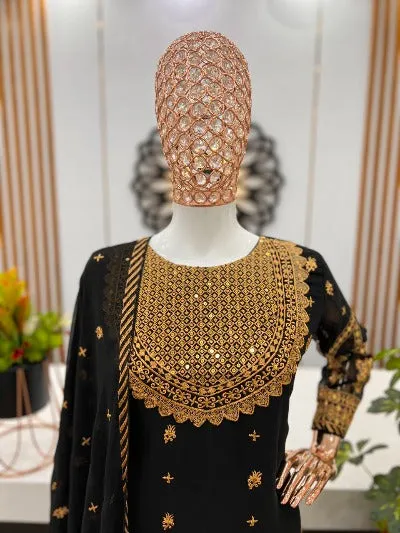 Black With Heavy Golden Work Georgette Salwar Suit Set