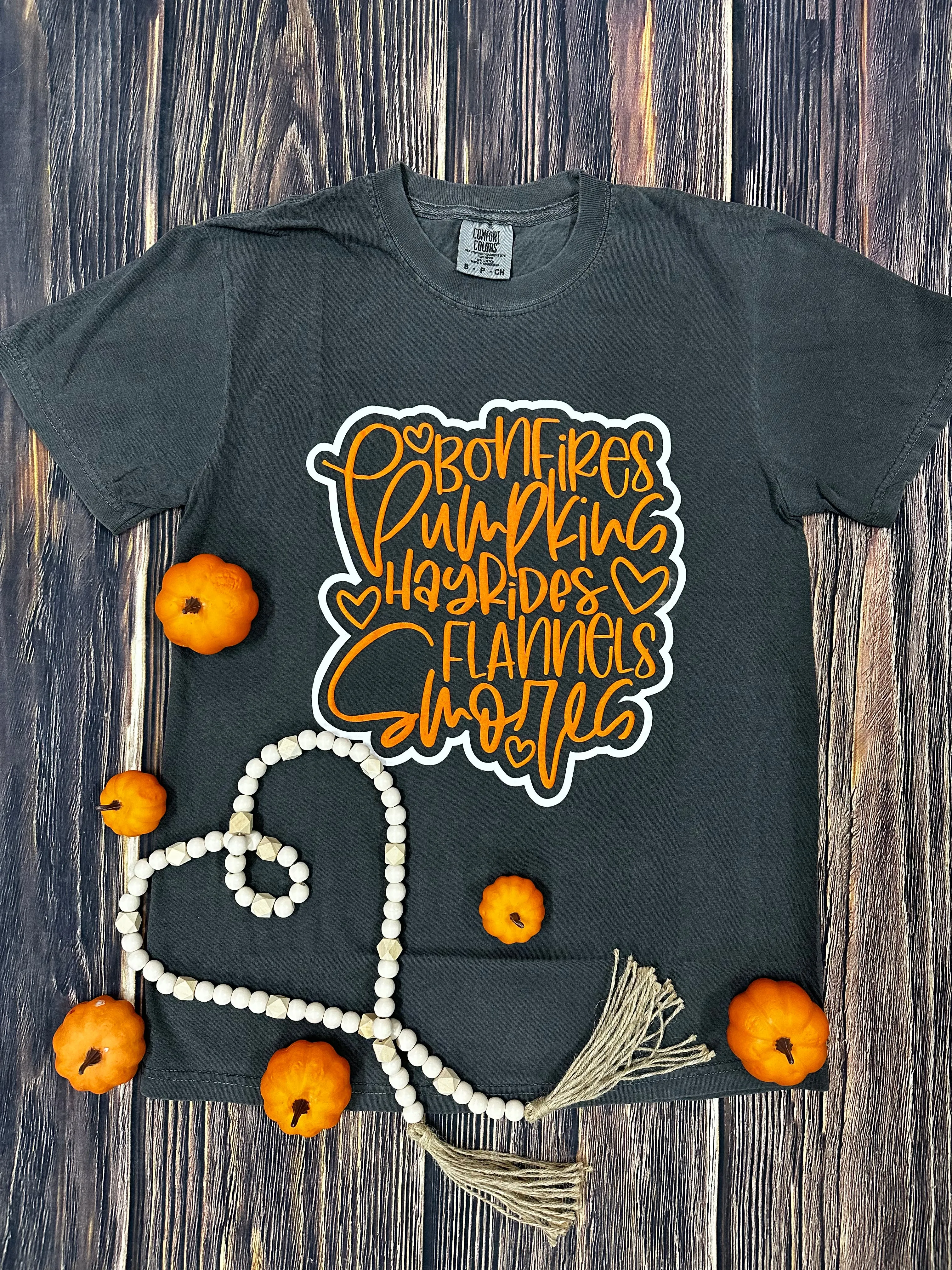 {BONFIRES PUMPKINS HAYRIDES FLANNELS SMORES} Pepper Crew Neck Tee