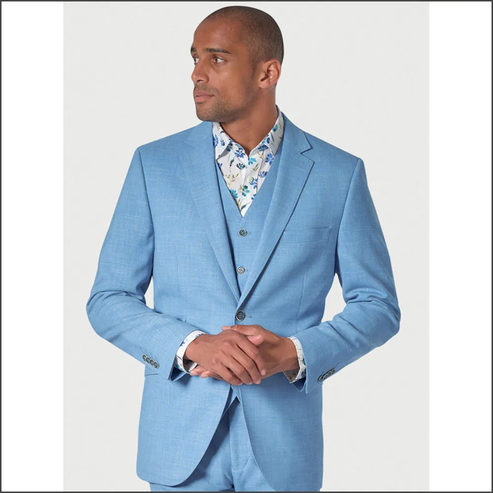 Brook Taverner Tailored Fit Sky Blue Linen Mix Suit Jacket<><>