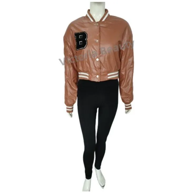 Buttoned Leather Baseball Jacket