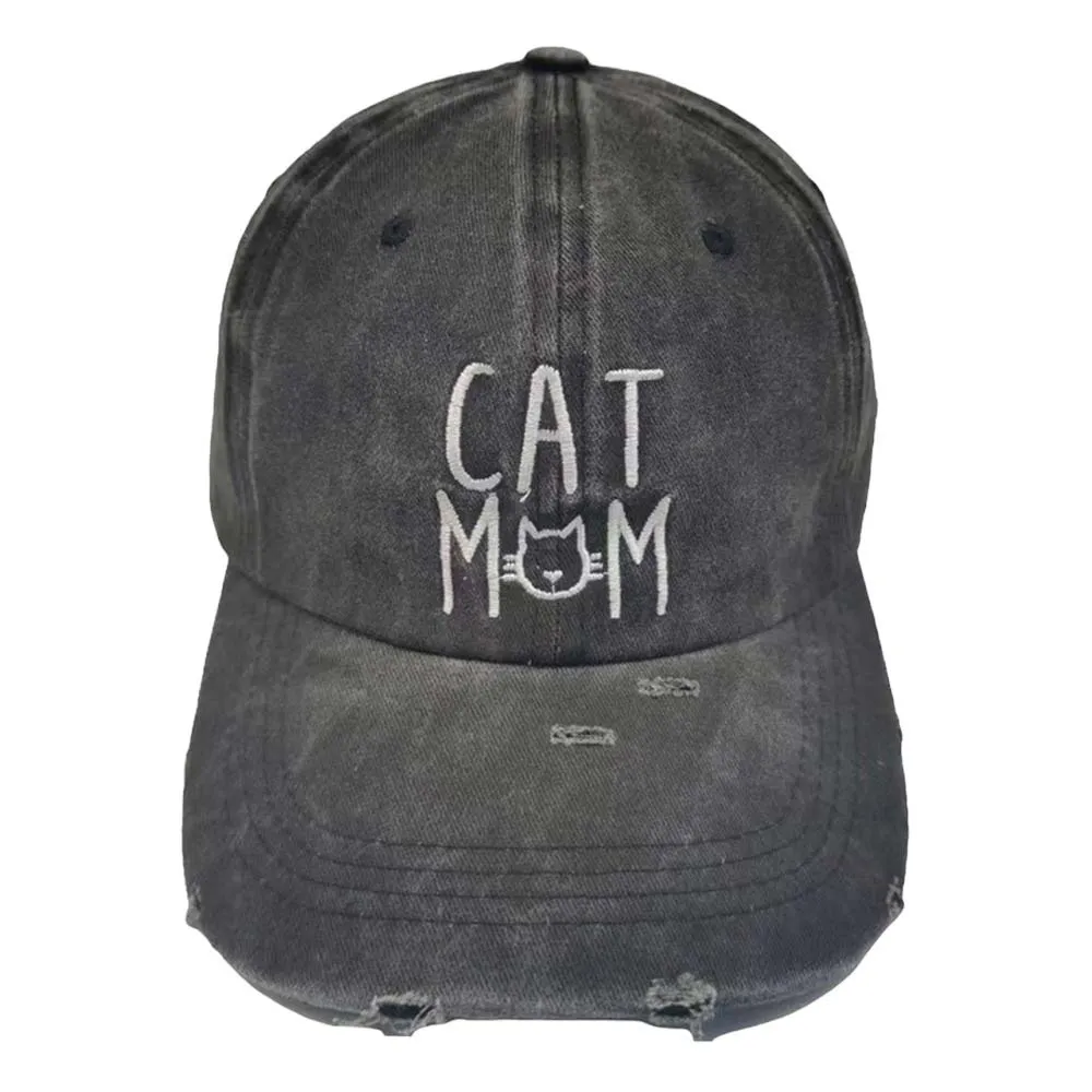 Cat Mom Embroidered Message Vintage Baseball Cap