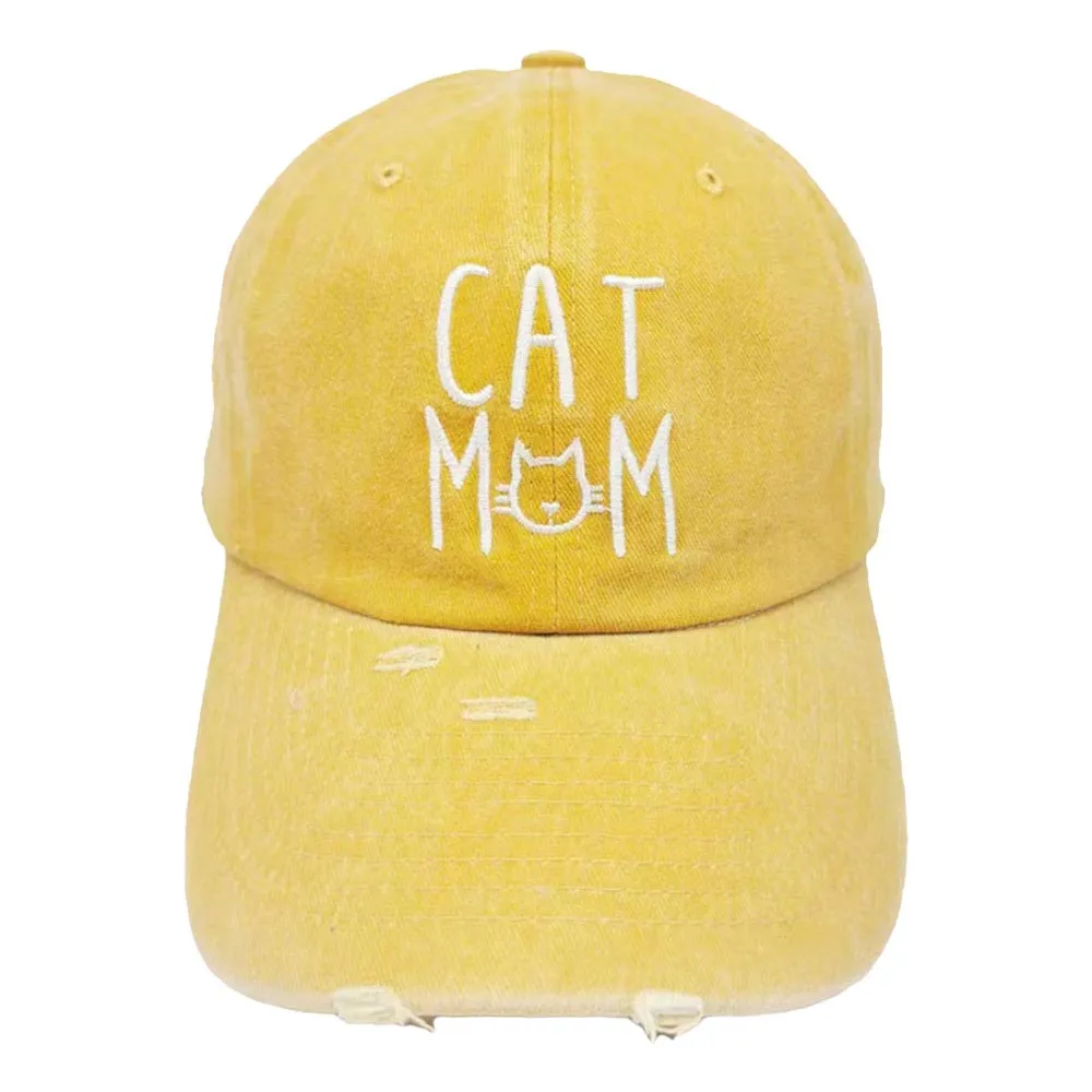 Cat Mom Embroidered Message Vintage Baseball Cap