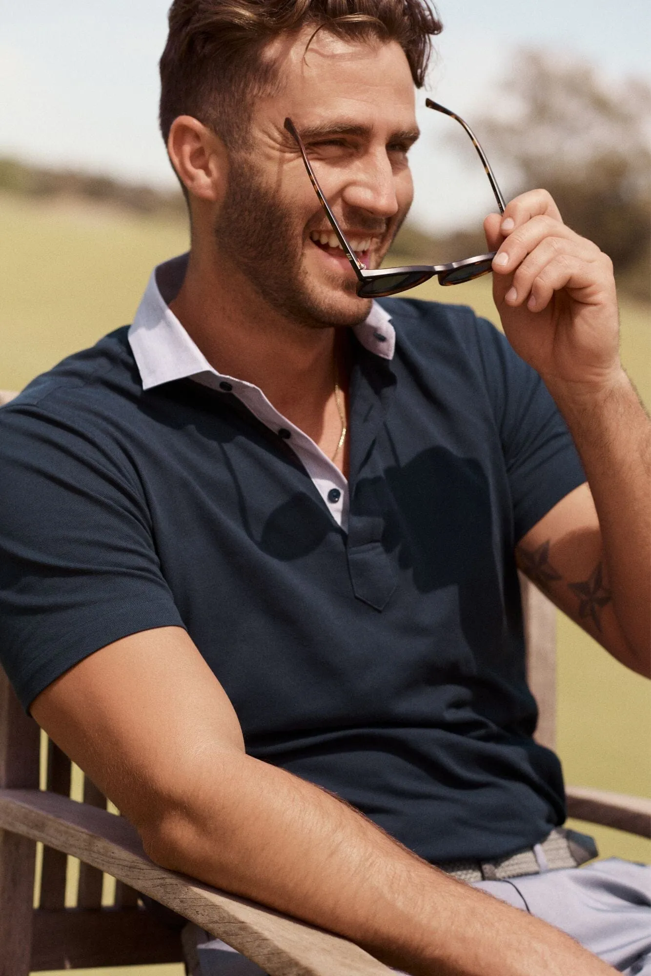 CGC Polo Shirt - Navy Pique with Mini Stripe Contrast