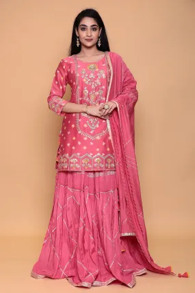 Chanderi Bandhej Suit with Zardozi and Thread work.