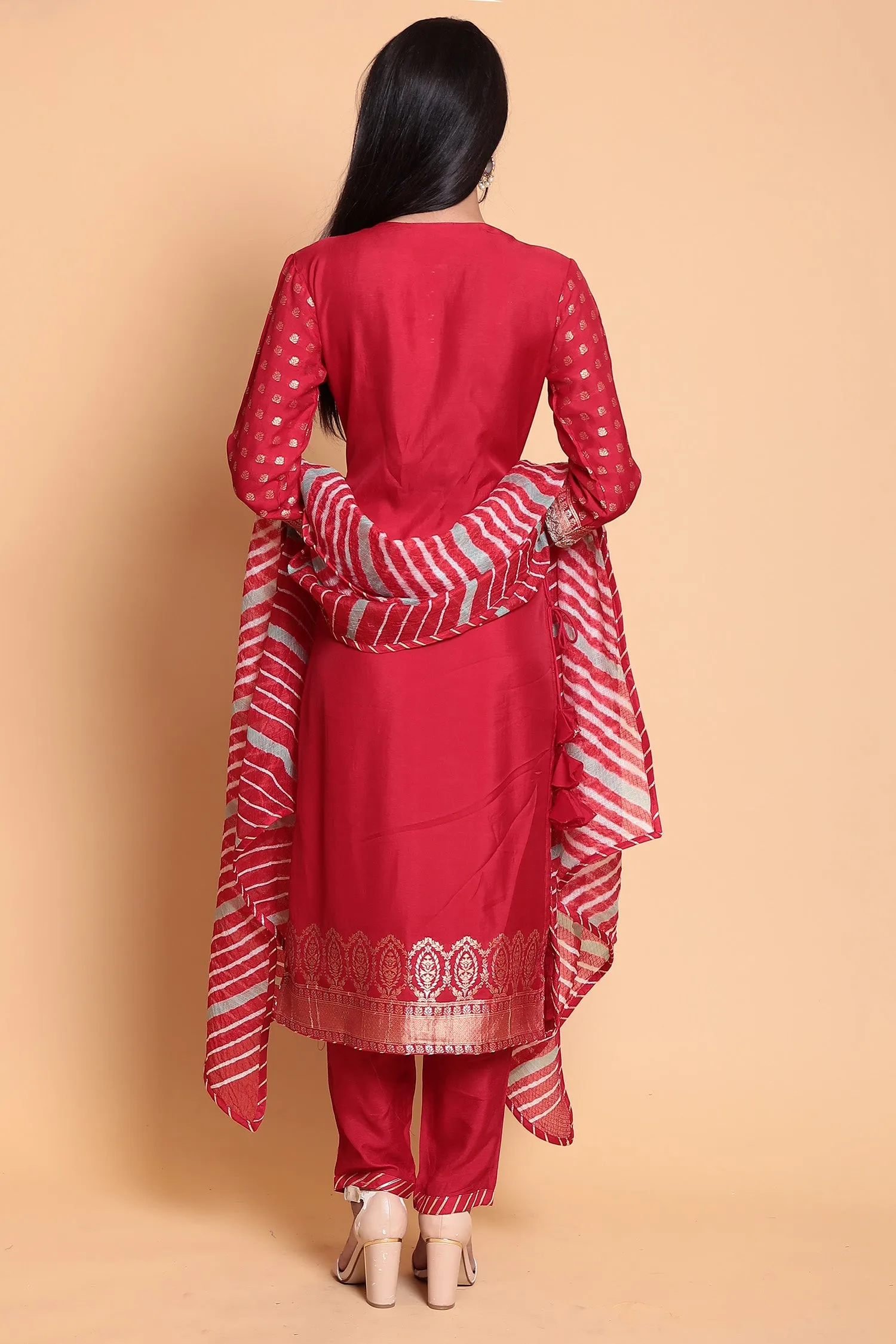 Chanderi silk Suit Stitched with Gota Patti work.