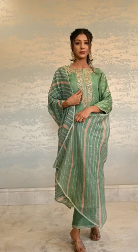 Chanderi Suit Stitched with Gota Patti work.