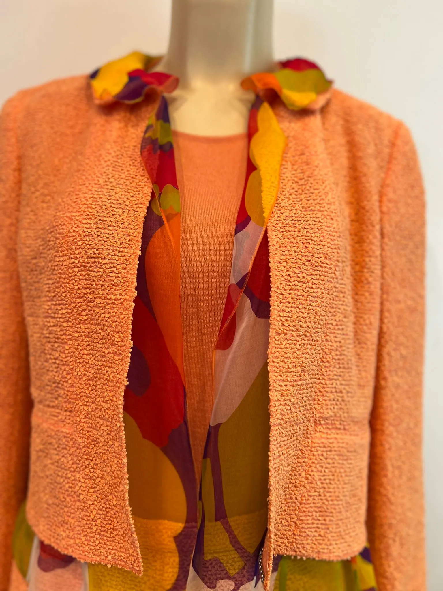 Chanel 00T 2000 Orange Multicolor Skirt Suit FR 40 US 6/8