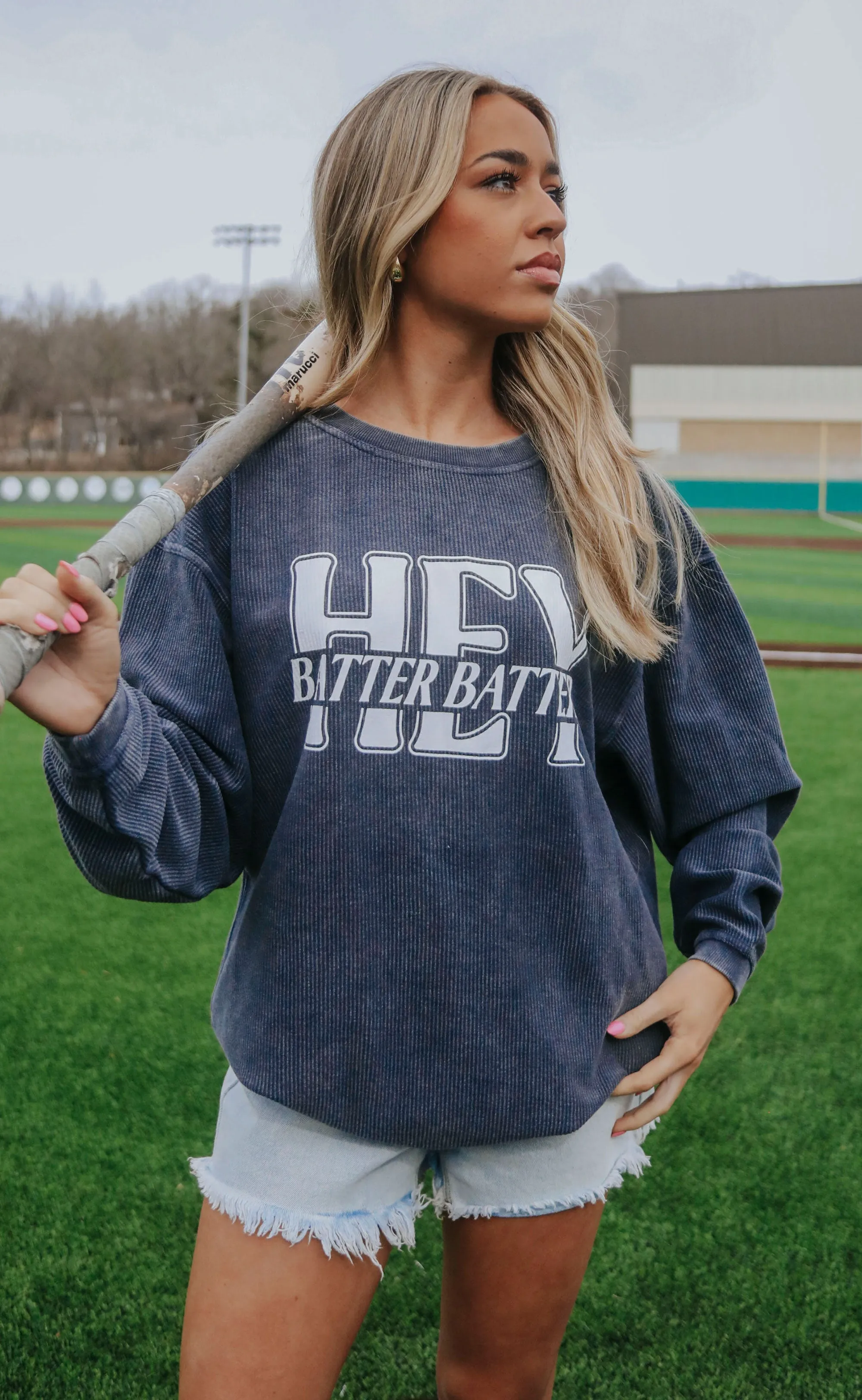 charlie southern: hey batter batter corded sweatshirt - navy