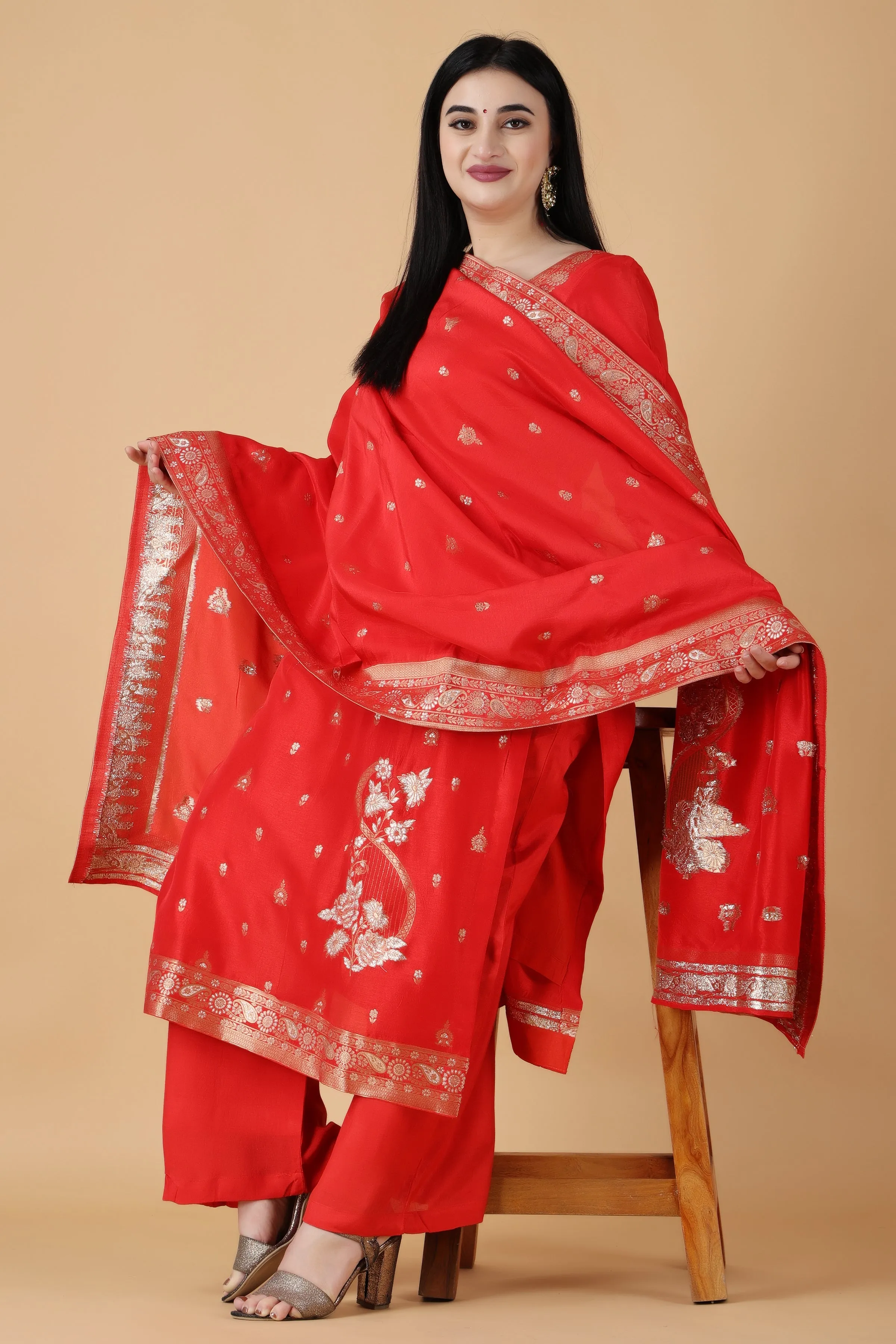 Chilly Pepper Jacquard Silk Suit