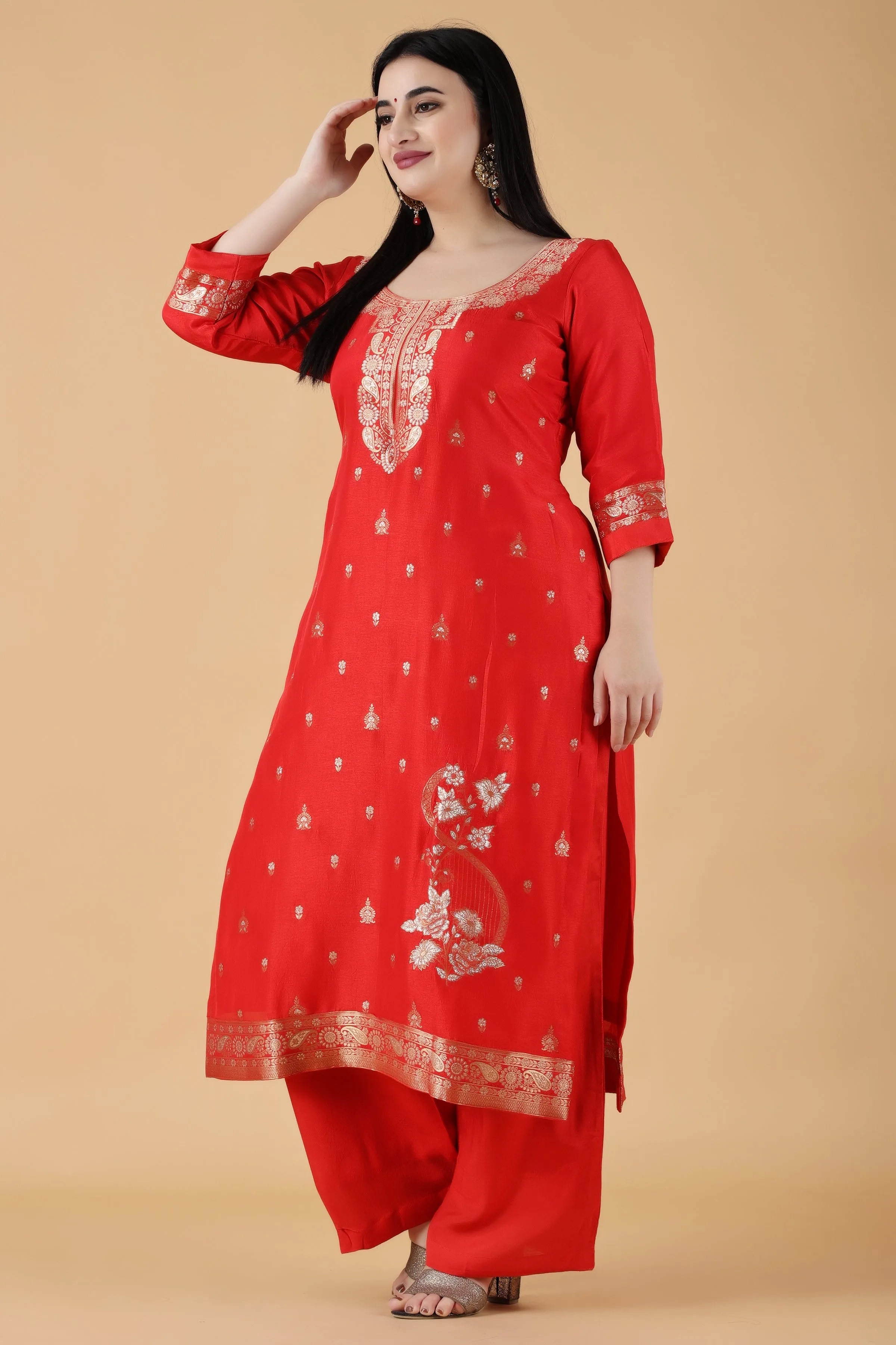 Chilly Pepper Jacquard Silk Suit