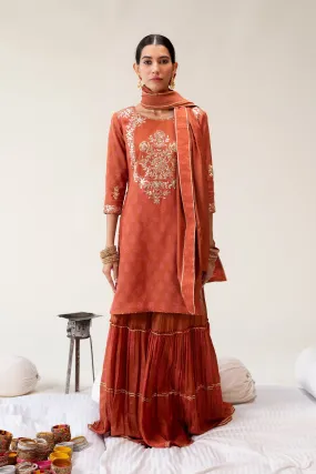 Cotton Silk Dabu Print Suit with Hand Aari work.