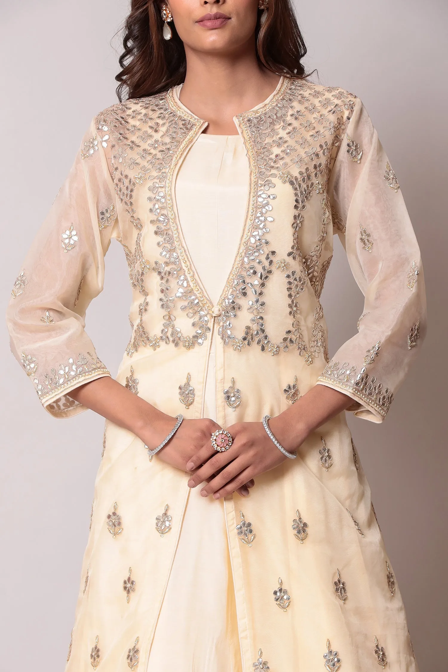 Cotton Silk Suit with Gota Patti Work Jacket