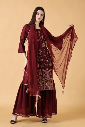 Crimson Mirror Work Sharara Suit