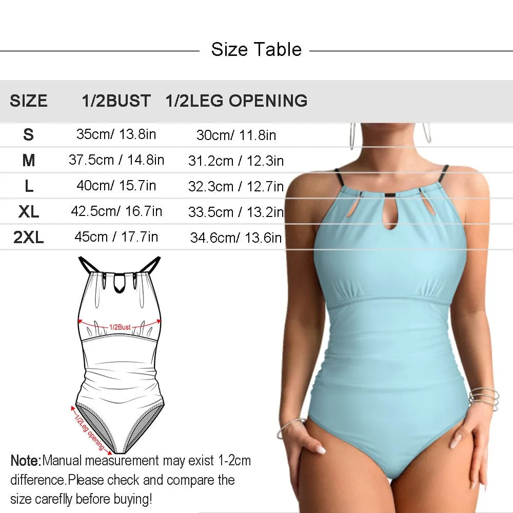 Custom Face Orange Swimsuit Personalized Women's One Piece Backless Tie Swimsuit Face Bathing Suit