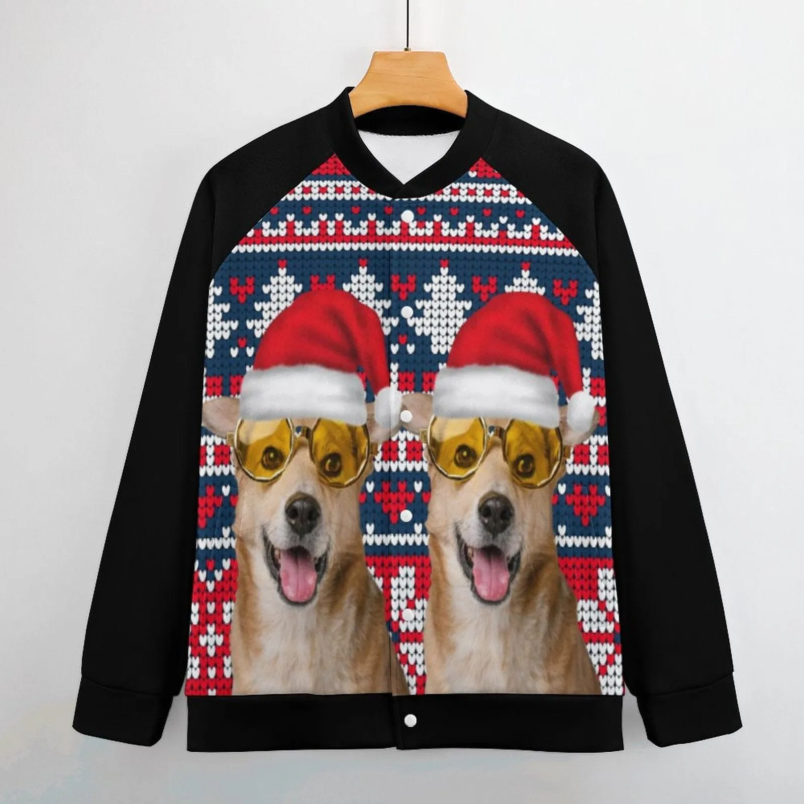 Custom Pet Face Red Hat Christmas Men's Bomber Jacket Outerwear