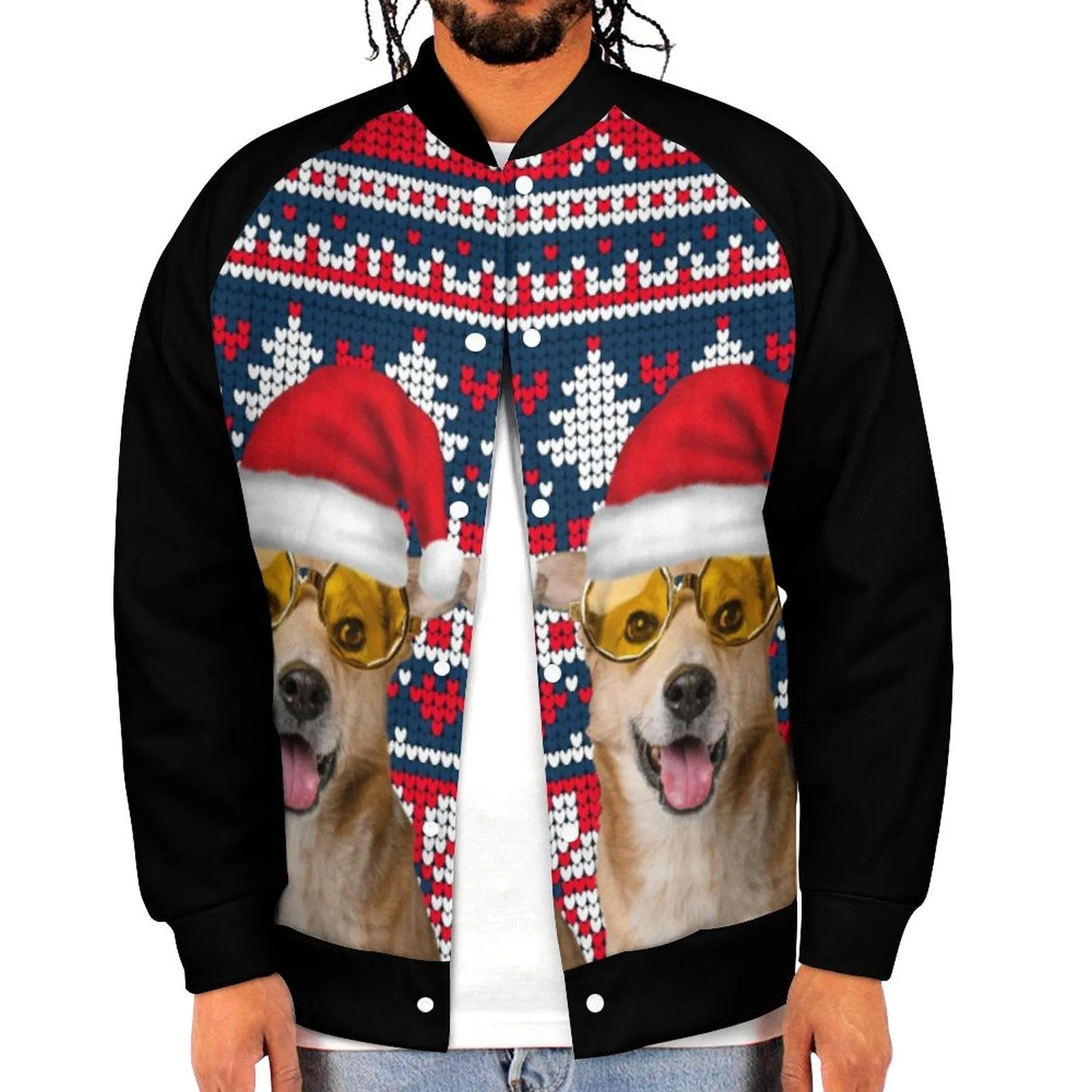 Custom Pet Face Red Hat Christmas Men's Bomber Jacket Outerwear