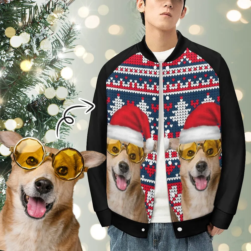 Custom Pet Face Red Hat Christmas Men's Bomber Jacket Outerwear