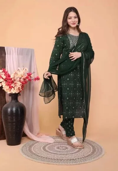 Dark Green Foil Print Premium Rayon Salwar Suit Set