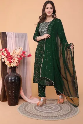 Dark Green Foil Print Premium Rayon Salwar Suit Set