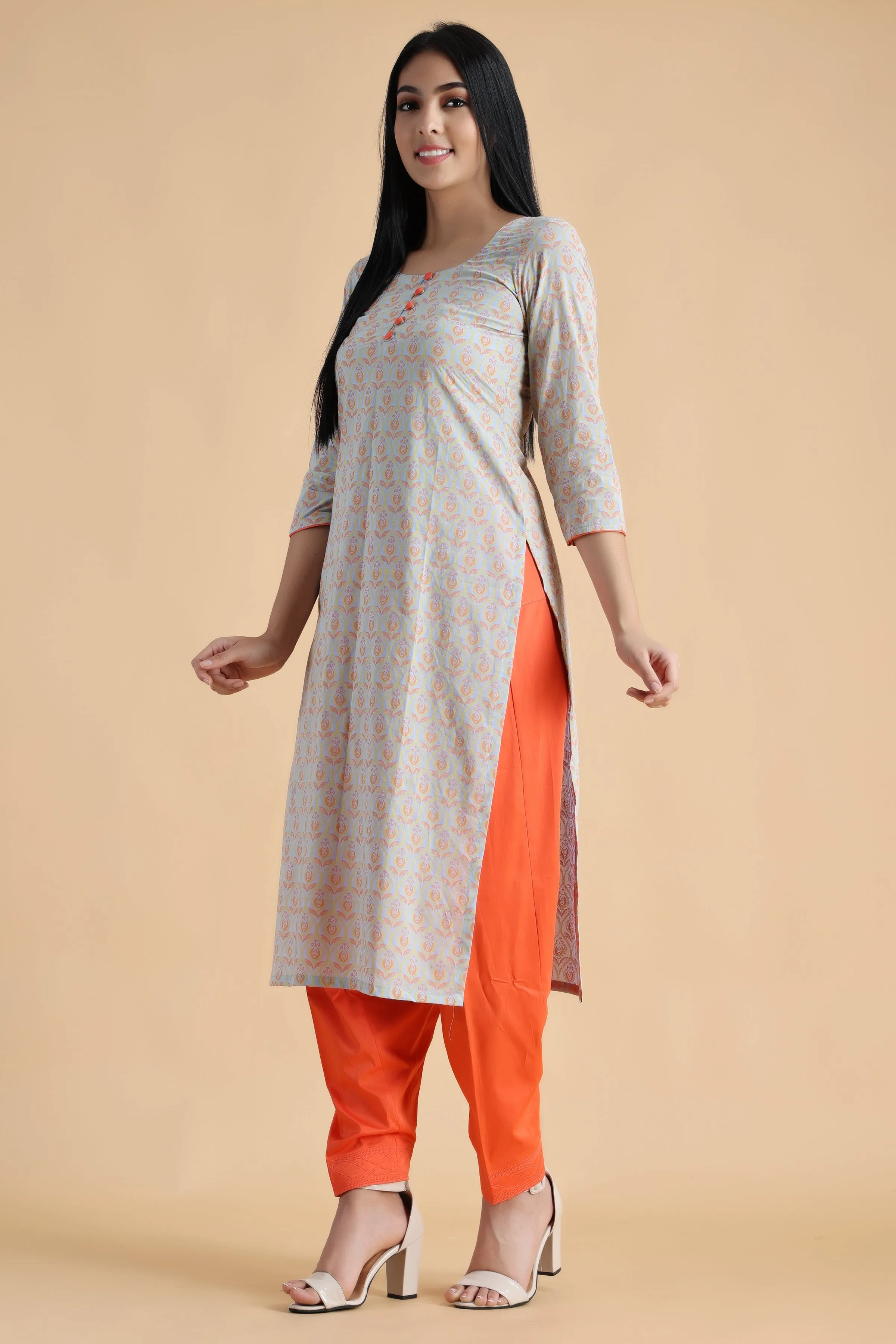 Dewdrop Grey Cotton Kurta Set