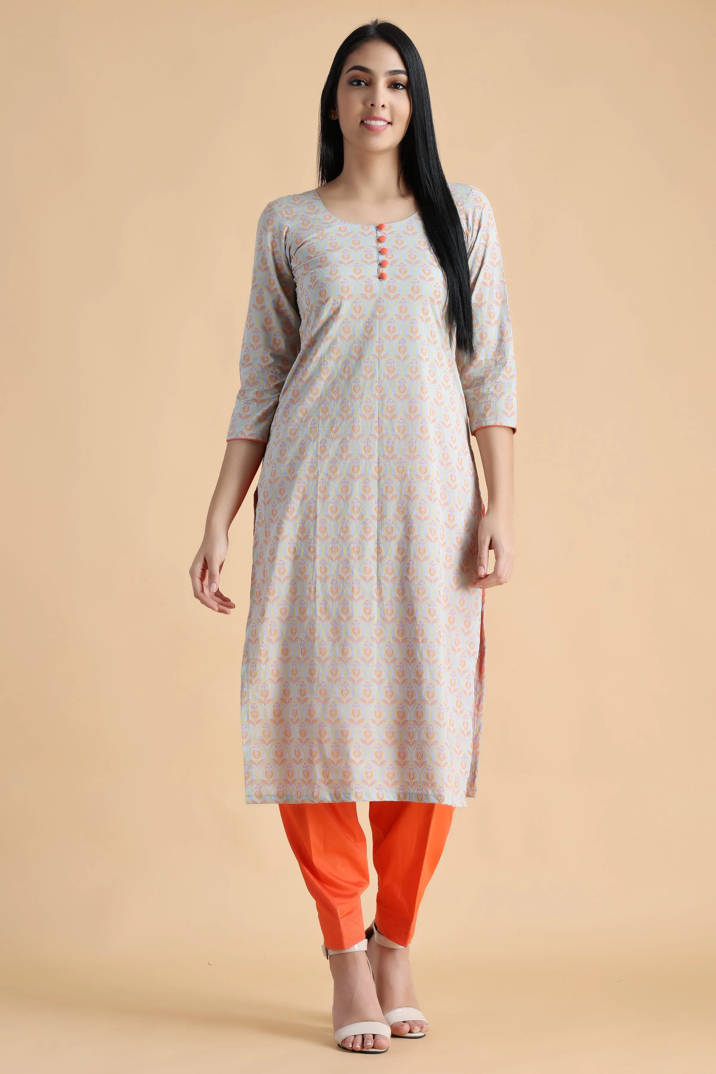 Dewdrop Grey Cotton Kurta Set